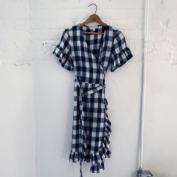 Amour Vert Blue and White Checkered Wrap Dress. Size S. - Picture 3 of 5